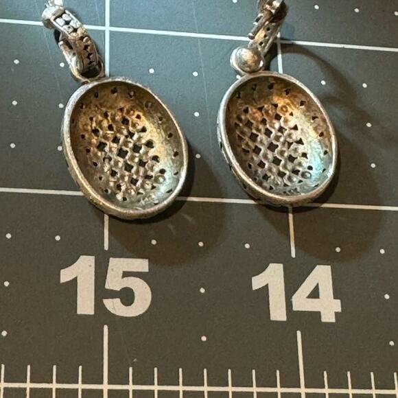 Silver Two-Tone Textured Drop Earrings Artisan Design 0.7" Round Fashion Jewelry - Picture 4 of 5
